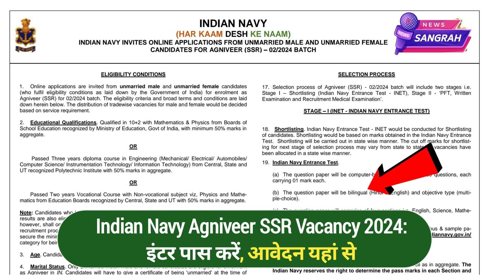 Indian Navy Agniveer SSR Vacancy 2024