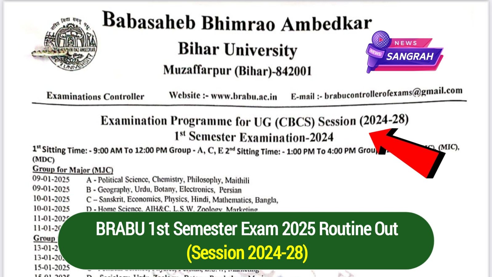 BRABU 1st Semester Exam 2025 Routine Out (Session 2024-28)